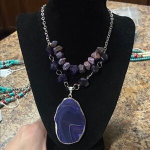 Amethyst Geode Pendant Necklace with Silver Chain